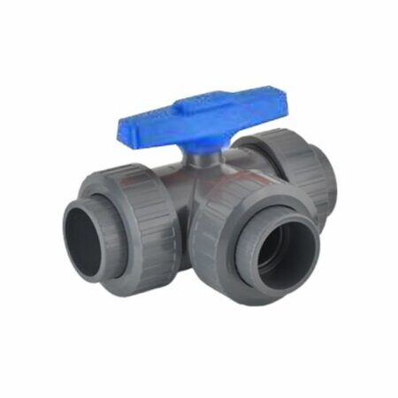 Шаровой кран ПВХ Pimtas, трехходовой Т-порт, клеевое соединение, d50, PN10, EPDM